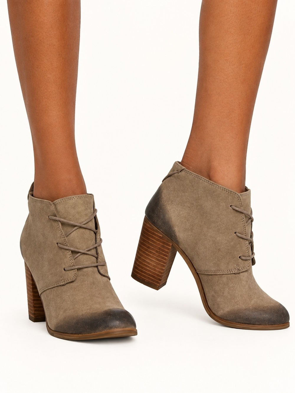 Toms Lunata Taupe Suede Lace-Up Booties Size 9